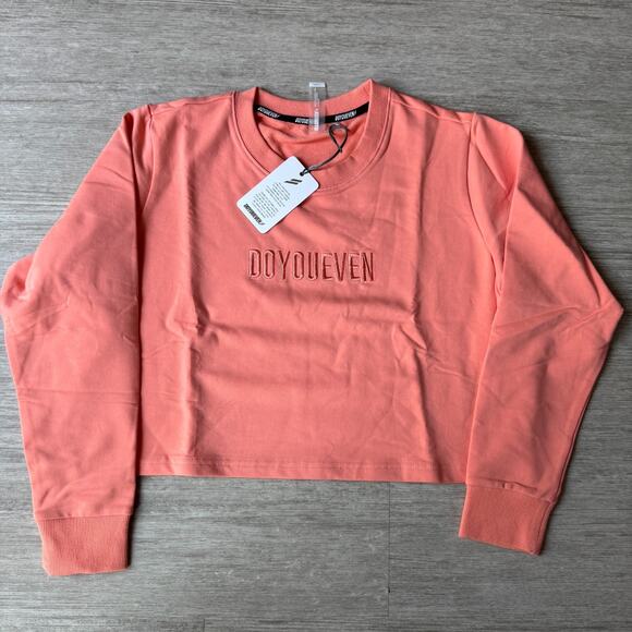 DOYOUEVEN Crop Sweatshirt Gym Athleisure NWT Womens S Peach Terry Knit Cotton - Picture 1 of 9
